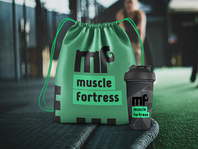 MUSCLE FORTRESS -BAG & SHAKER bag bag design bottle branding buildup design dryfit fashion fitness fitness app gym gymessentials gymwork logo merch muscle nutrition shaker stayfit typography