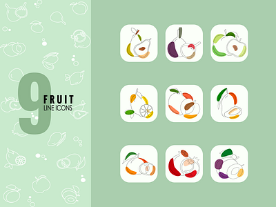 Set of vector, line icons of sweet and juicy fruits! adobe illustrator delicious design fruit graphic design icon illustration line art sweet vector vector graphics