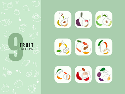 Set of vector, line icons of sweet and juicy fruits!