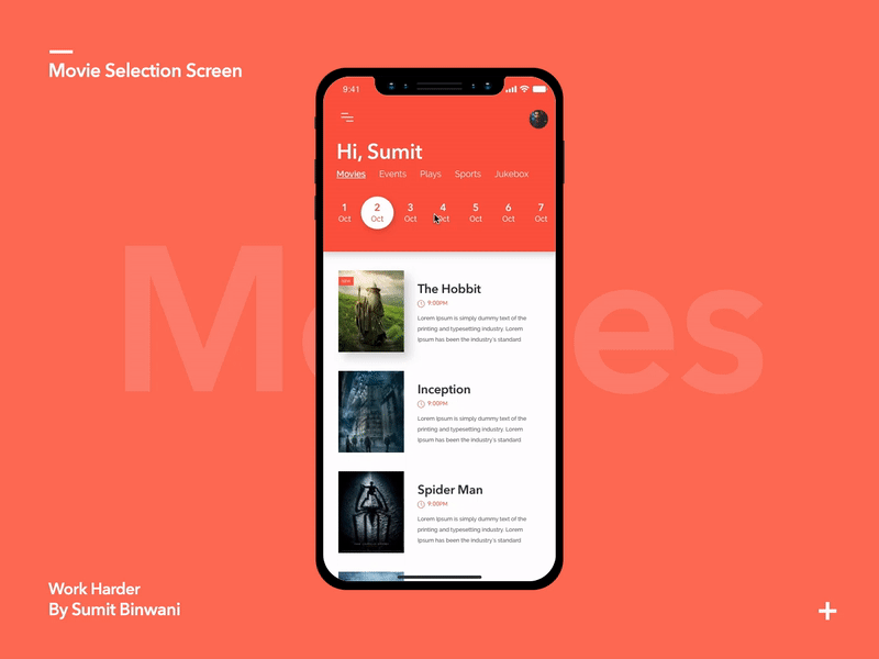 Movie Selection Screen Concept androidapp app animation app concept appdesign concept creativity design dribbble flims ideas iosapp movieapp movies ui