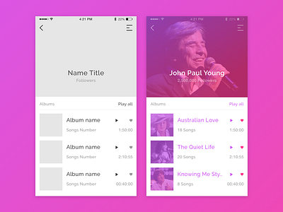 Songs App UI & UX design app mobile music sketch ui ux wireframe