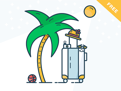 Time for holiday! ai baggage ball download dribbble filled free holiday illustration outline palm sun