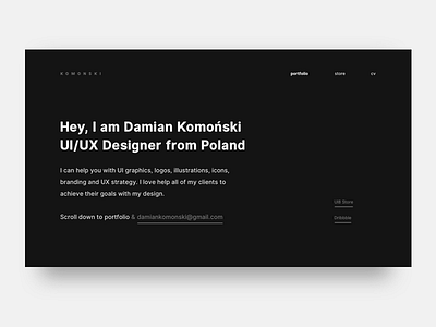 Portfolio Redesign black clean design hire komonski minimal portfolio redesign redesign concept redesign. typography ui ui8 ux white