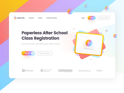 Popsicle concept app class clean colorful colors colors palette design landing landing design pattern pattern design school sharp typography ui ux video white