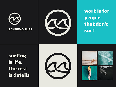 Sanremo Surf Concept black theme blue design logo surfing symbol wave windsurfing