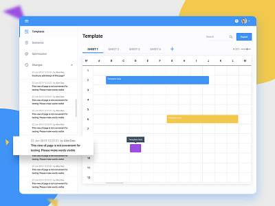 Template Dashboard blue calendar cell comment export tab table template