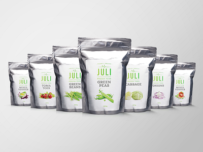 Juli Frozen Veggies - Packaging Design bag foil fresh handmade logo logotype natural onions silver tomatoes