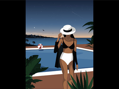Crete 🇬🇷 hat holiday illustration illustrator night palmtree pool sea travel vector