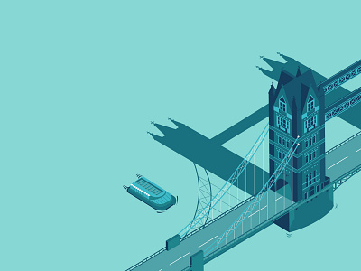 Tower Bridge adobe boat bridge flat illustration illustrator isometric london monochromatic thames