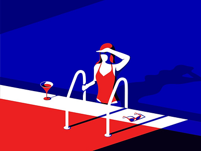Pool flat illustration illustrator martini minimalistic pool sunglasses vector