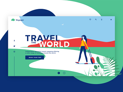 Let's travel the world. character design flat illustration illustrative illustrator logo luggage minimalistic plants travel typography ui ux vector website
