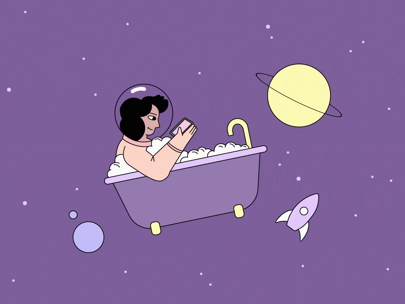 Space bath animation graphic design illustration vector