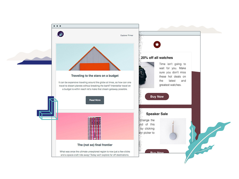 Home page imagery - email samples template clouds leaves weird home page illustration email