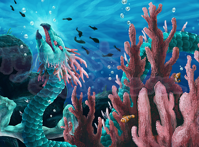 Coral Dragon chimeras art coral dragon landscape