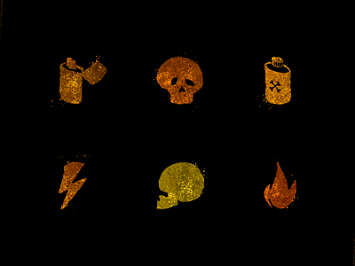 Death Set black bolt crossbones death flame flask icons illustration lighter orange punk skull