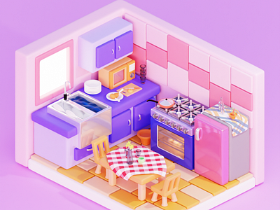 3d isometric kitchen 3d illustration