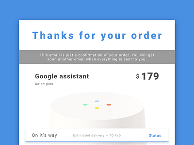 Email Receipt black black white blue daily 100 daily 100 challenge daily ui email email order email receipt google google assistant google home minimal order receipt simple design ui