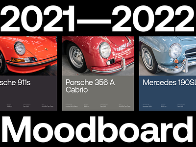 Moodboard sets for Collectible Cars app cars clean colors design luxury mercedes minimalist moodboard porsche style ui
