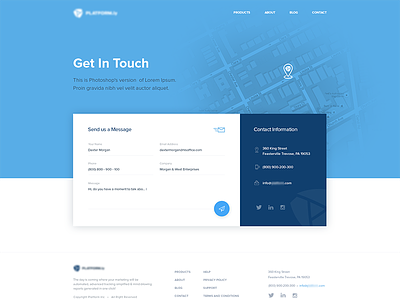 Contact us page blue clean contact contact page design form map material minimalist ui ux web webdesign