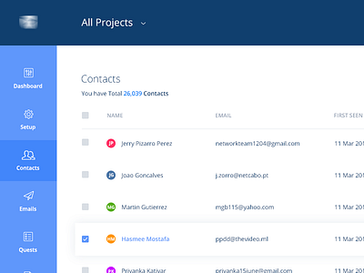 Contacts Screen blue contacts design hover interface material minimalist sidebar table ui web