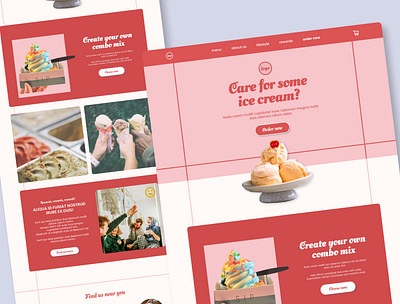 Ice cream Website cute design dessert food ice cream pink red sweet web design