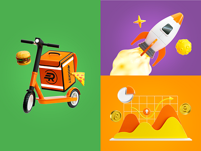 Rocket Delivery 3D Icons