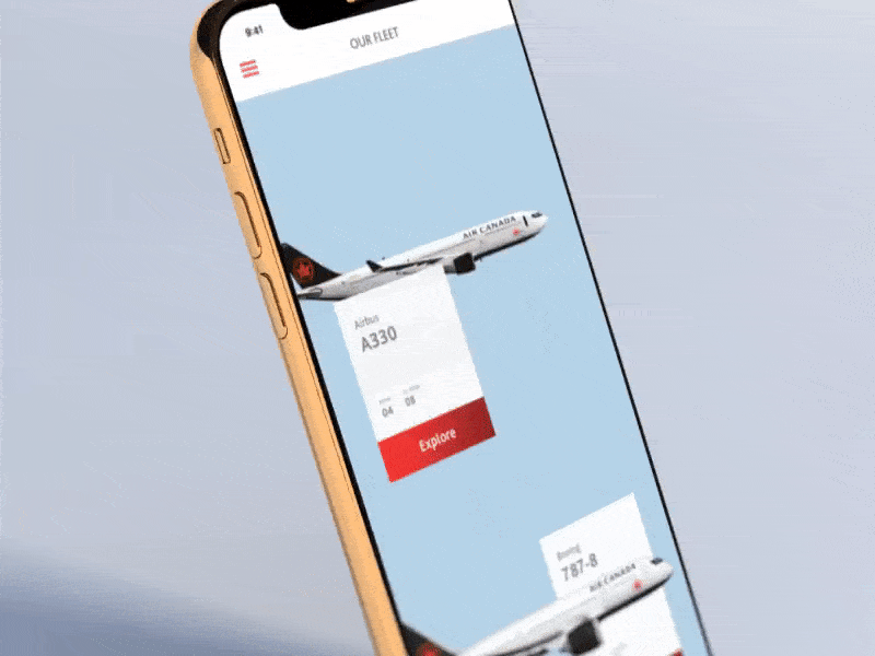 Fleet Explorer 3d aircraft airlines animation canada cinema4d mobile mobile app mockup stats ui web