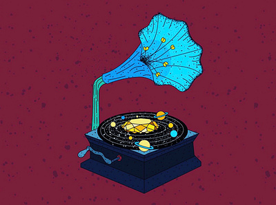 Phonograph art artist illustration music music art sound space stars universe vector