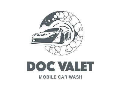 Doc Valet logo BW black bubble car logo wash white