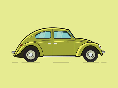 Green Beetle 2d beetle car flat illustration oldcar vw