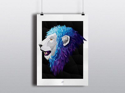 Lion Illustration Poster colourful digital illustration lion polygons poster print triangles