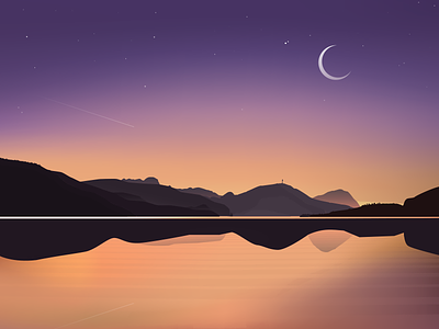 Oh shit, gradient meshes illustration landscape moon mountain nature space