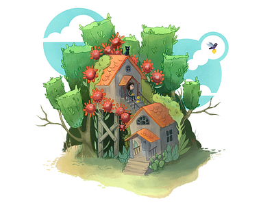 Sending a letter. email fly house illustration island kidlitart mail pigeon trees