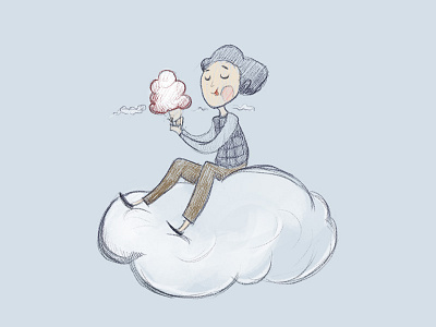 Cloud #03 blackwhite character design clouds food ice cream illustration pencil rain red sketch