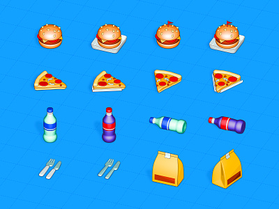 Isometric food free 3D pack 3d burger cartoon colorful custom figma food free funny icons illustration isometric junk food pack package pizza restaurant silverware soda tasty