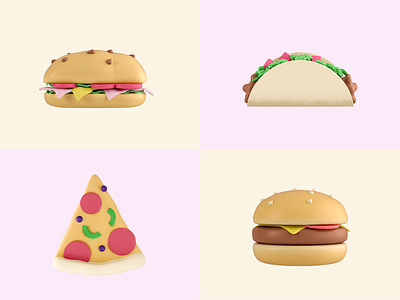 Food categories 3d burger cartoon categories colorful delicious dishes fast food food funny illustration junk food pizza restaurant sandwich slice taco tasty