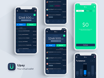 Upay App app bills budget chart dark theme finance icons money pay payment record salary send transaction wallet withdraw