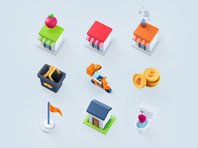 Order in progress 3d app award coin delivery food house icon illustration isometric market motorcycle rappi restaurant rider shop store time arrival track tracking