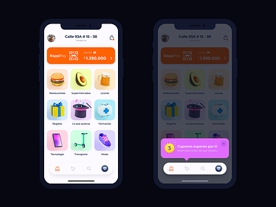 Rappi's home - Concept 3d app business delivery ecommerce fashion food gifts groceries home mobile pharmacies rappi restaurants spirits transport ui variety wallet