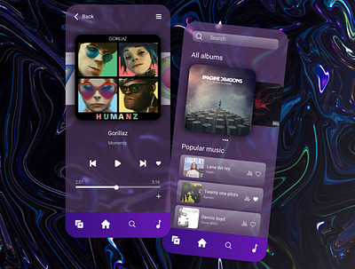 Music app app behance dark background design favorite genre figma graphic design music performers ui ux