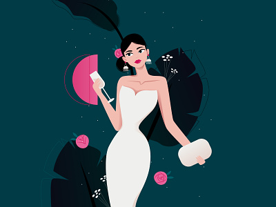Lady in White beautiful beauty champagne character characterdesign dress fashion girl illustration illustration design illustration digital night party rose white woman