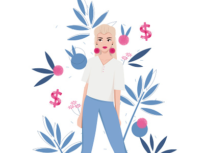 Beauty in Blossom beauty blossom blue character fashion flat flat illustration girl illustration mobile pink webdesign white woman