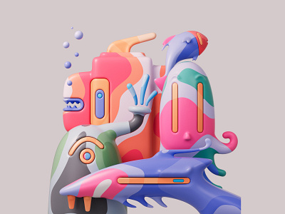 Deep Sea Strangers 🐙👾🐠🐳 3d 3d art abstract adobe c4d cinema4d colors design illustration pastel photoshop redshift redshift3d render shapes