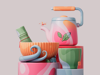 Tea time 🍵 3d 3d art abstract adobe c4d cinema4d colors design illustration pastel redshift redshift3d redshiftrender