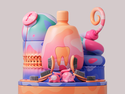 Brush + Floss + Mouthwash 3d 3d art abstract adobe brush c4d cinema4d colors design floss illustration mouthwash pastel photoshop redshift redshift3d redshiftrender shapes tooth toothbrush