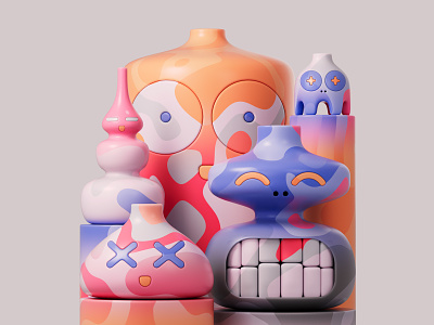 After 5 mins in the waiting room 3d 3d art abstract adobe c4d characters cinema4d colorful colors design goofy illustration pastel redshift redshift3d shapes