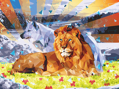 Spring on Winter illustration lion low poly low vector spring vector winter wolf wolve