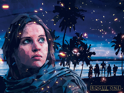 Rogue One: Departure digital illustration jyn erso low poly polygonal rogue one star wars triangle triangulation vector art