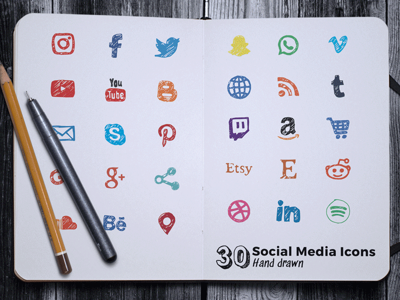 Hand Drawn Social Media Icons digital product facebook hand done hand drawn home made icon instagram logo social media twitter