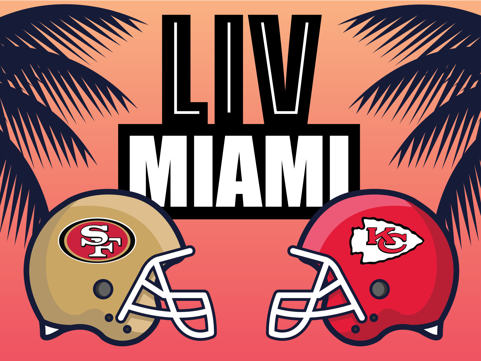 Super Bowl LIV - Miami - SF 49ers vs KS Chiefs 49ers adobe afc bayarea chiefs design football illustration illustrator kansas city ks miami nfc nfl niners san francisco sf silicon valley vector